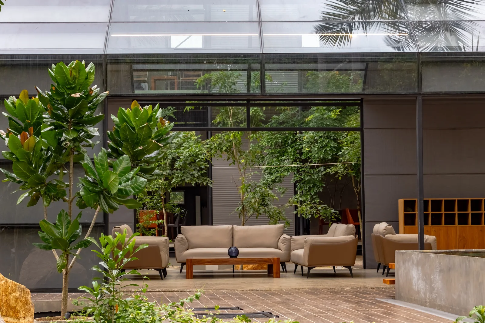 Interior lounge perspective with warm textures and sanctuary calm